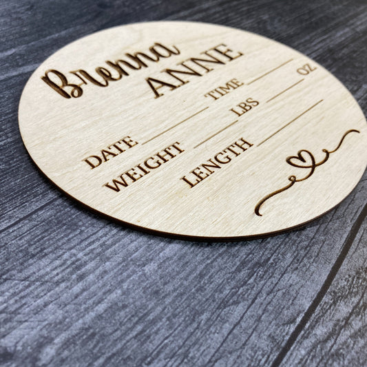 Engraved Birth Announcement Sign (Round)