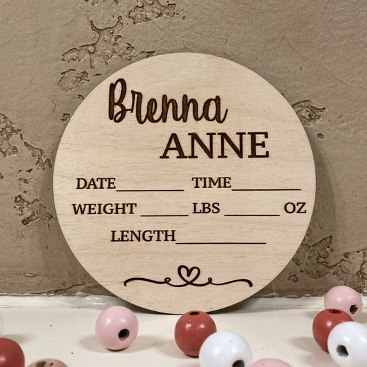 Engraved Birth Announcement Sign (Round)